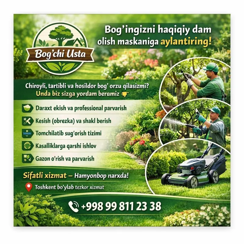 Bogʻbon gazon landshaft ustasi Biz quyidagi xizm