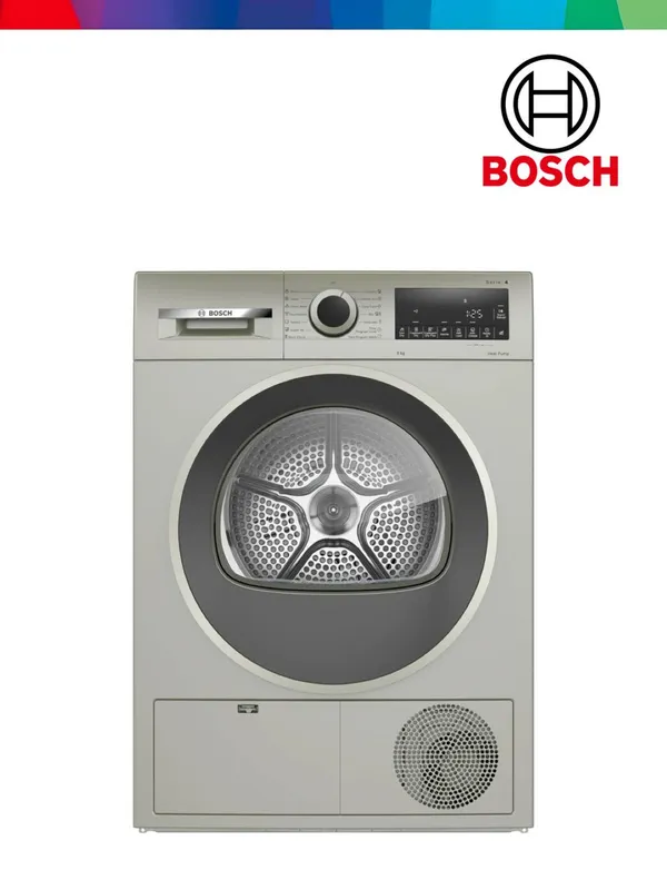 4-seriya, issiqlik nasosli quritgich mashinasi, 9 kg, Silver Inox rang (Bosch WQG1420XME)