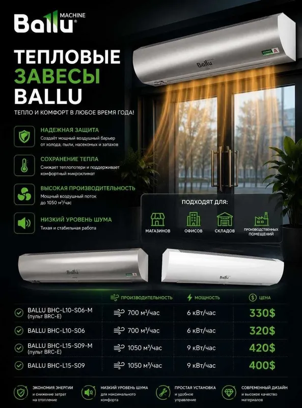Тепловые завесы Ballu – продажа, доставка и профессиональный монтаж 2 Тепловые завесы Ballu – продажа, доставка и профессиональный монтаж 2