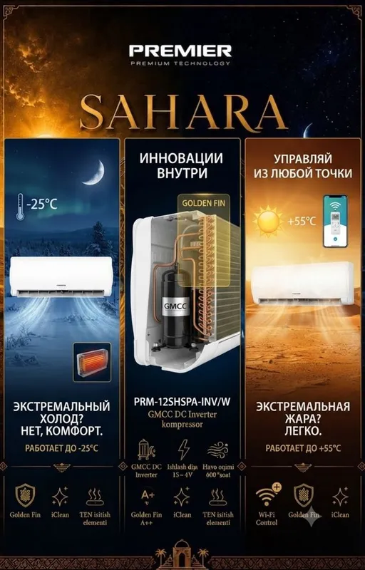 Премиум кондиционер PREMIER SAHARA (Inverter) 12000 BTU До -5°C 2