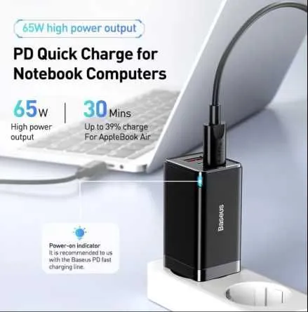 Новая запечатанная зарядка Baseus 65W gan5 Pro 3 в 1 с кабелем 100W — фото 3