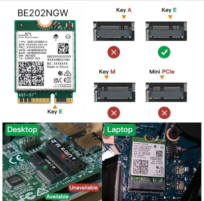 Сетевая карта для ноутбука Wi-Fi 7 и Bluetooth BE202. Новая. Янги — фото 1