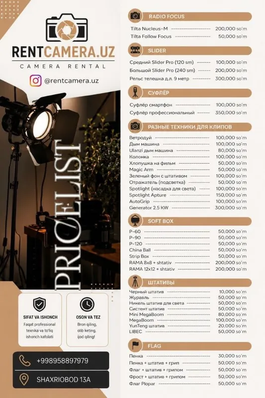 Foto va video suratga olish uchun professional uskunalar ijarasi. 2 Foto va video suratga olish uchun professional uskunalar ijarasi. 2