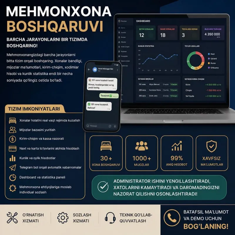 Hotel CRM | Mehmonxona uchun zamonaviy boshqaruv tizimi