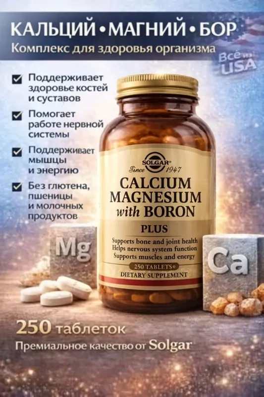 Кальций-магний плюс бор, Solgar, Calcium Magnesium Plus Boron 250 таб