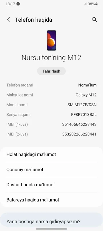 Samsung Galaxy M12 3 ga 32 xotira 5 Samsung Galaxy M12 3 ga 32 xotira 5