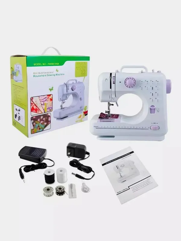Mini tikuv mashinasi FHSM-505, 12 chokli, Oq Plastik Korpus