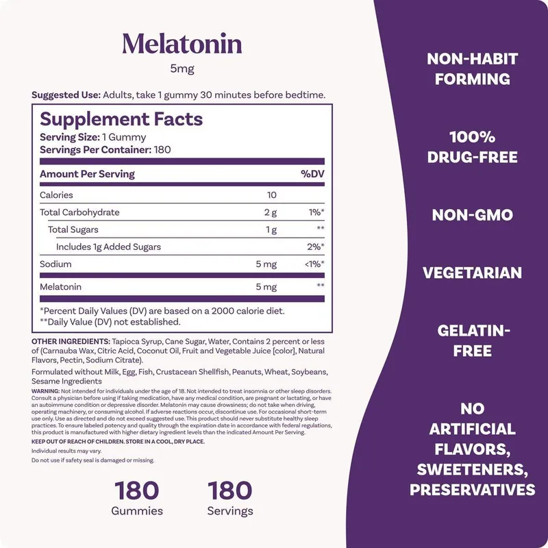 Мелатонин для сна. Халол Melatonin. 5 мг.180 вкусных витаминов для сна — фото 1