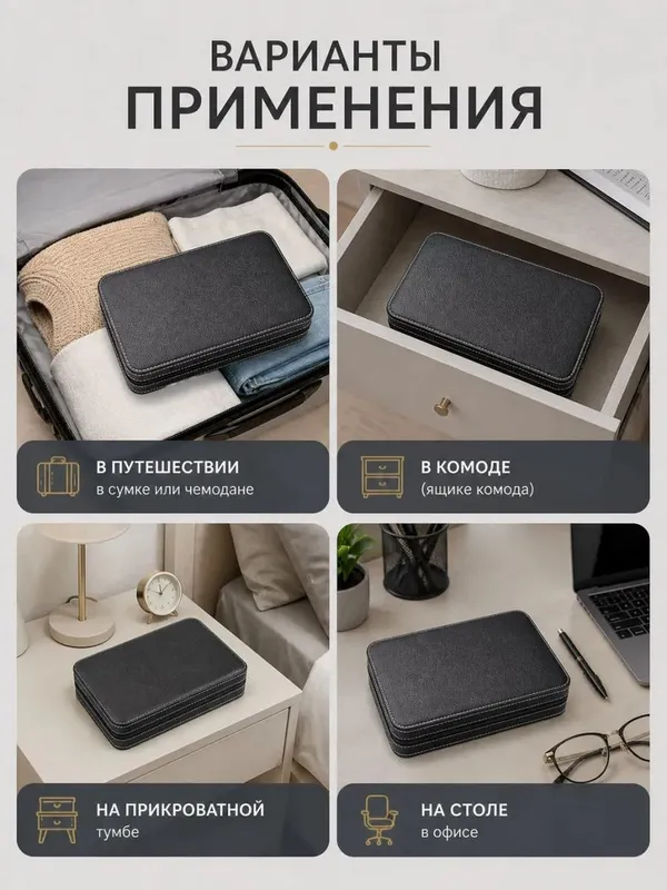 Шкатулка для часов и украшений хранение дорожная 5