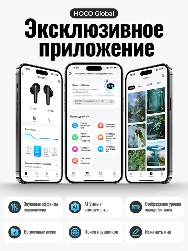 Беспроводные наушники Hoco EQ100 TWS с AI переводом 134 язык — фото 7