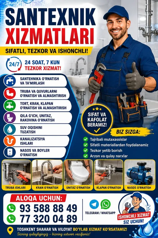 SANTEXNIK XIZMATLARI Tezkor va Sifatli Xizmat SANTEXNIK XIZMATLARI Tezkor va Sifatli Xizmat