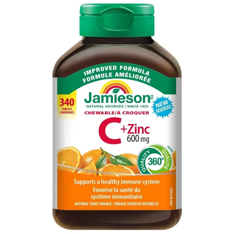 Витамин C+ Цинк Jamieson Chewable Vitamin C + Zinc, 600 мг, 340 шт