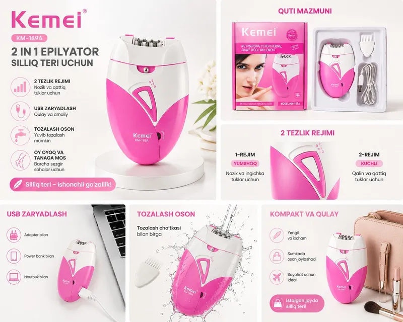 Kemei KM-189A epilyator Ideal tanlov 2