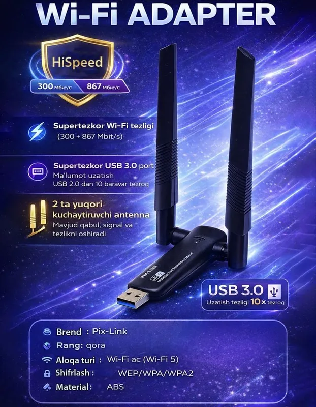 Wi-Fi адаптер Pix-Link AC1200 USB 3.0