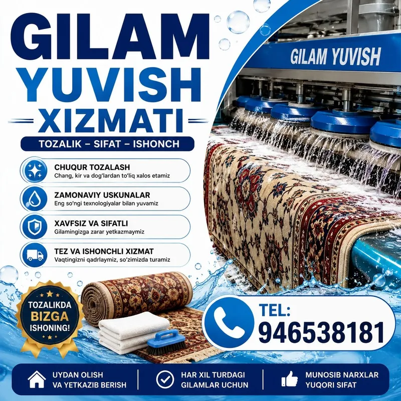 Sergeli Gilam yuvish | Yumshoq mebel tozalash 100% kafolat