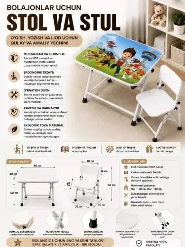 Bolajonlar uchun buklanadigan stol Bolajonlar uchun buklanadigan stol