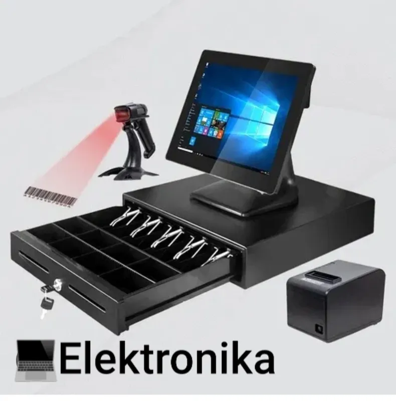Komplekt (POS monoblok + pul quti + skaner + printer) Komplekt (POS monoblok + pul quti + skaner + printer)