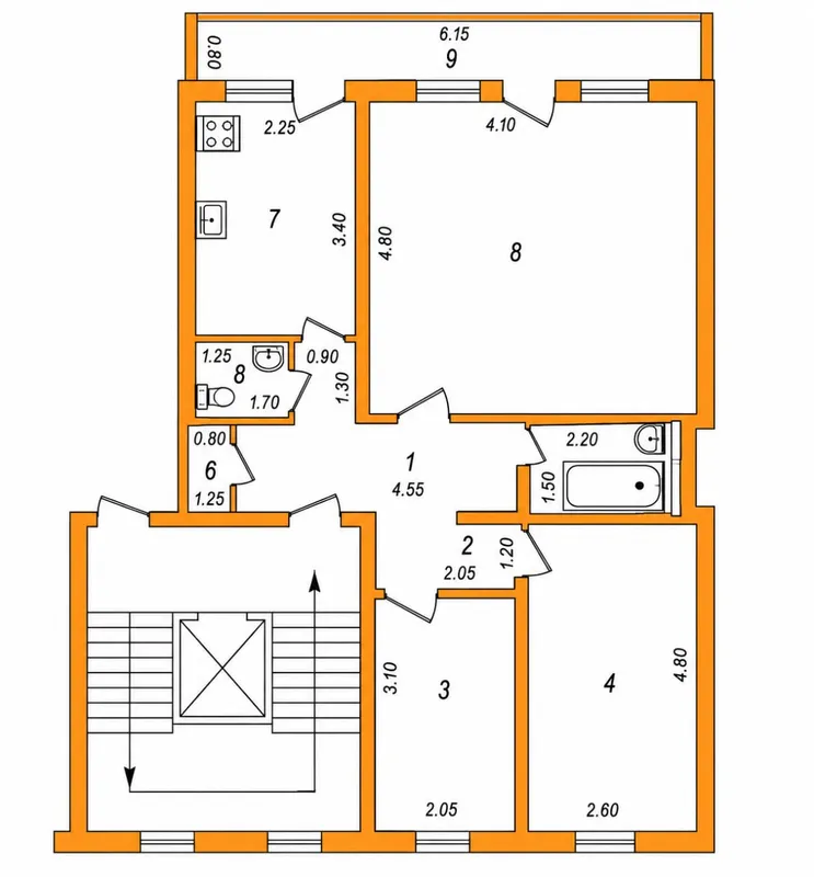 Продаётся 3-комнатная квартира, 71,20 м², французская планировка, без ремонта