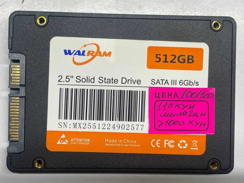 SATA SSD 512GB arzon bervoraman. xolati ideal xammasini. 100% 4