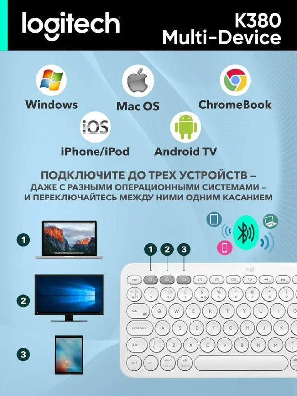 Беспроводная клавиатура Logitech K380 Multi-Device Bluetooth, белая — фото 1