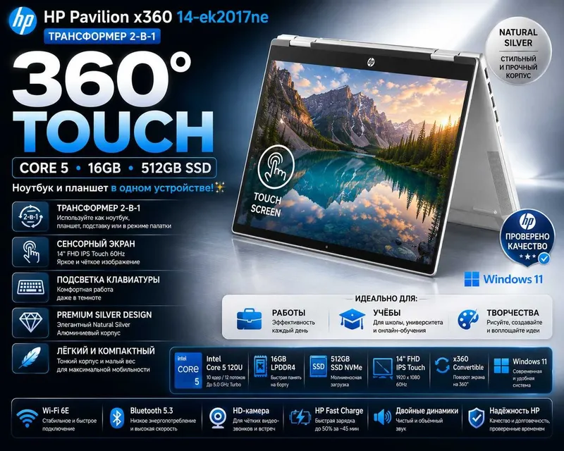HP Pavilion x360 14 / Core 5 / 16GB / 512GB SSD /Touch /Гарантия 1 год