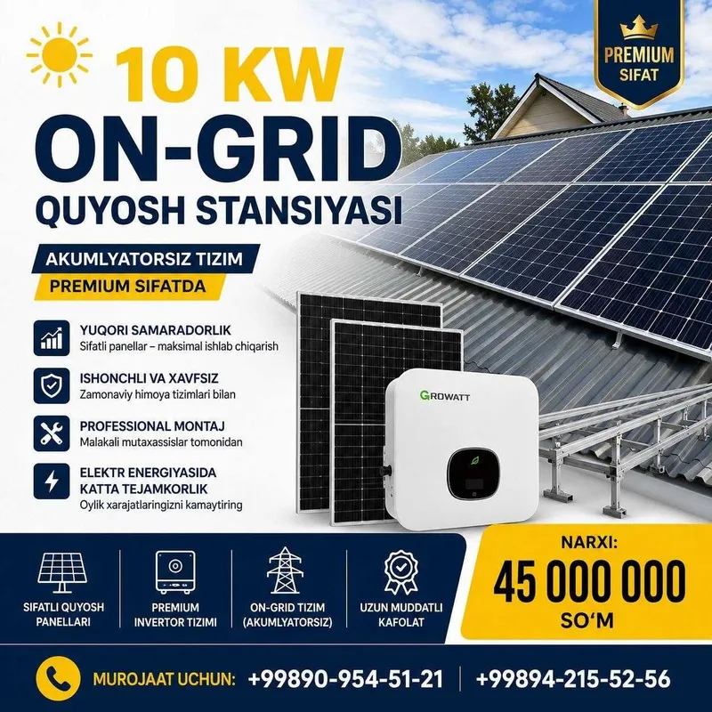 10kw On grid Quyosh stansiyasi