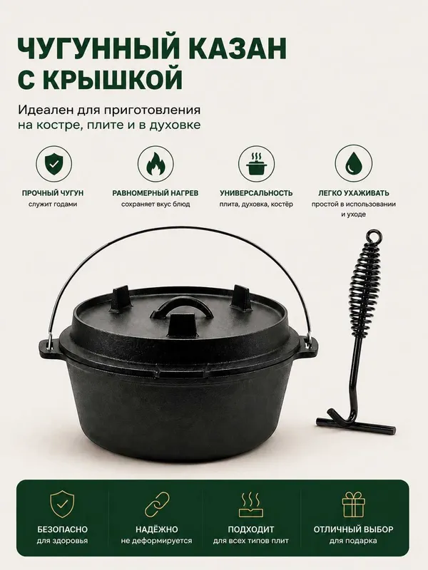 Чугунный казан с крышкой.