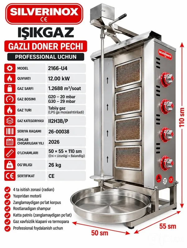 IŞIKGAZ SILVERINOX 2166-U4 — professional doner pechi IŞIKGAZ SILVERINOX 2166-U4 — professional doner pechi