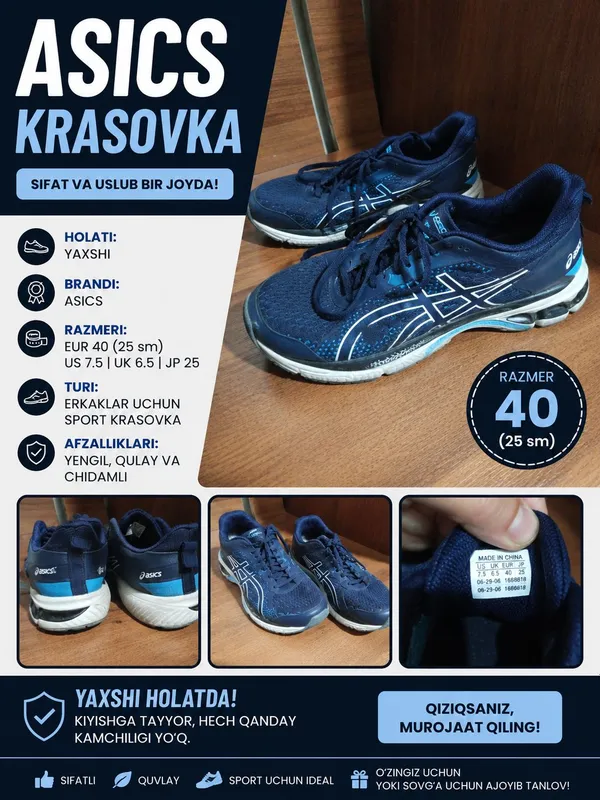 ASICS krossovka  Razmer: 40  Holati yaxshi