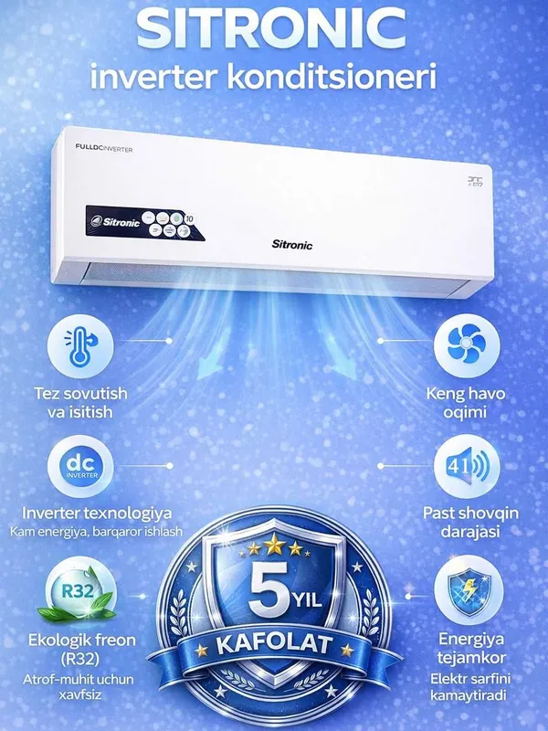 Кондиционер Sitronic 12 full dc инвертор + тен, 36 кв гарантия есть