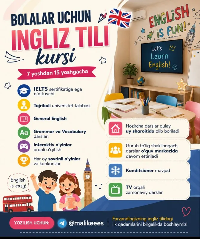 Ingliz tili kursi bolalar uchun ( 0 dan )
