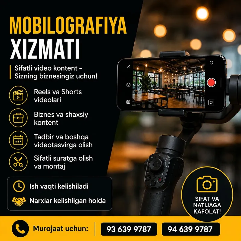 Mobilografiya xizmati Mobilografiya xizmatlarini taklif qilaman. • R