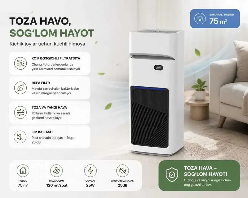 Очиститель воздуха/ Xova tozalagich / Ofislar va uylar uchun /75m2 1