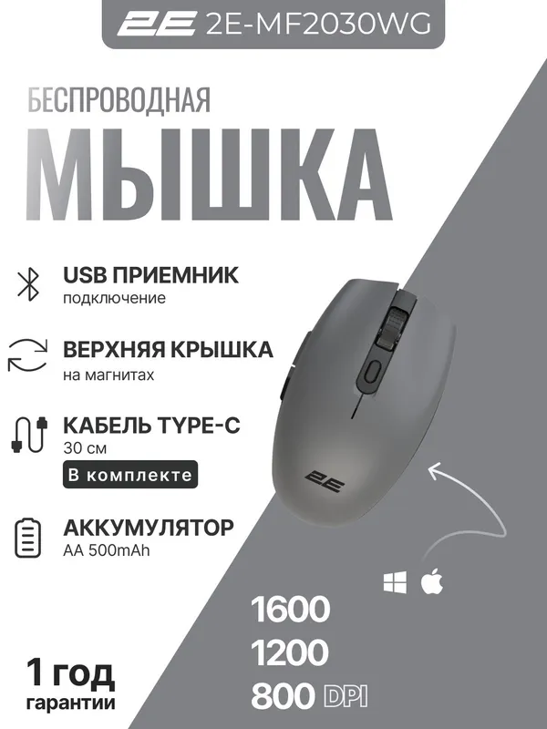 Беспроводная мышка 2E-MF2030WG (серая)