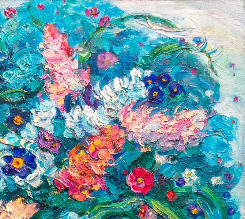 Картина. Бирюзовый букет. Холст, масло. 75х85 см. 7 Картина. Бирюзовый букет. Холст, масло. 75х85 см. 7