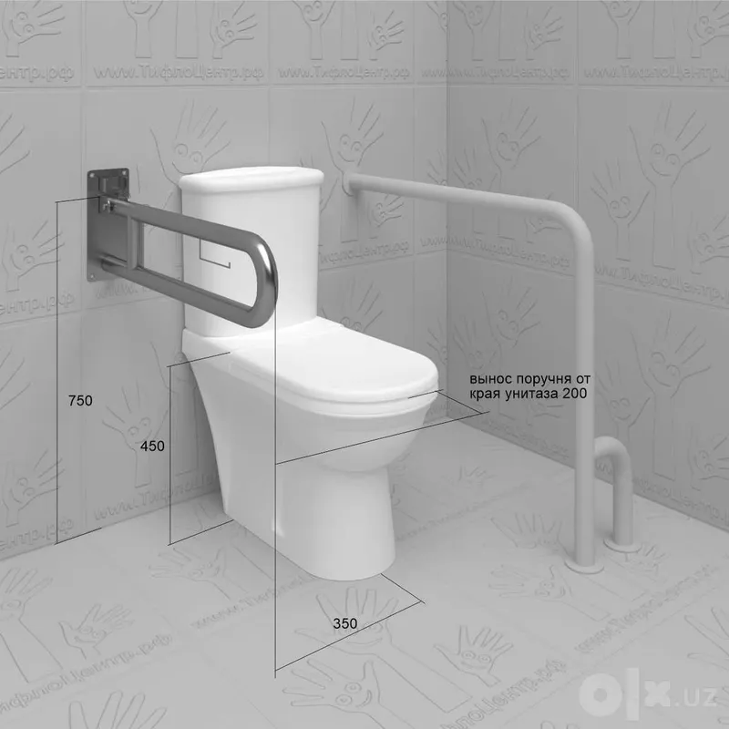 Поручень опорный для санузла, откидной, AISI 304, D38 6 Поручень опорный для санузла, откидной, AISI 304, D38 6