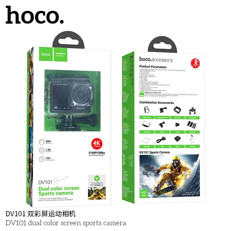 Экшн камера Full 4K Hoco DV101 900mah 3840 х 2160Р sport camera — фото 1