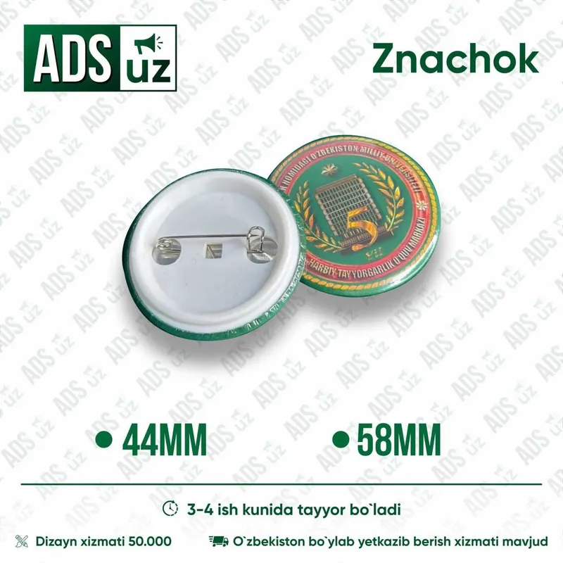 Znachok 44 mmlik O`z brendingiz bilan Znachok 44 mmlik O`z brendingiz bilan