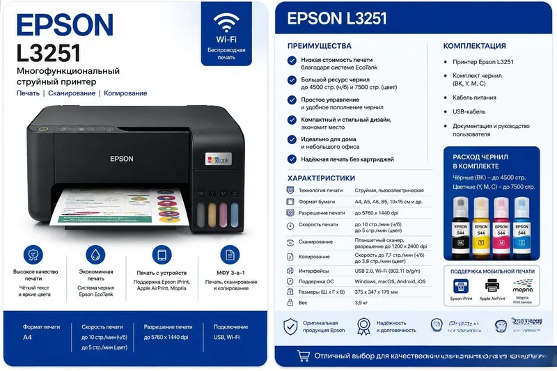 Принтер Epson L3251, оригинальная версия 1 Принтер Epson L3251, оригинальная версия 1