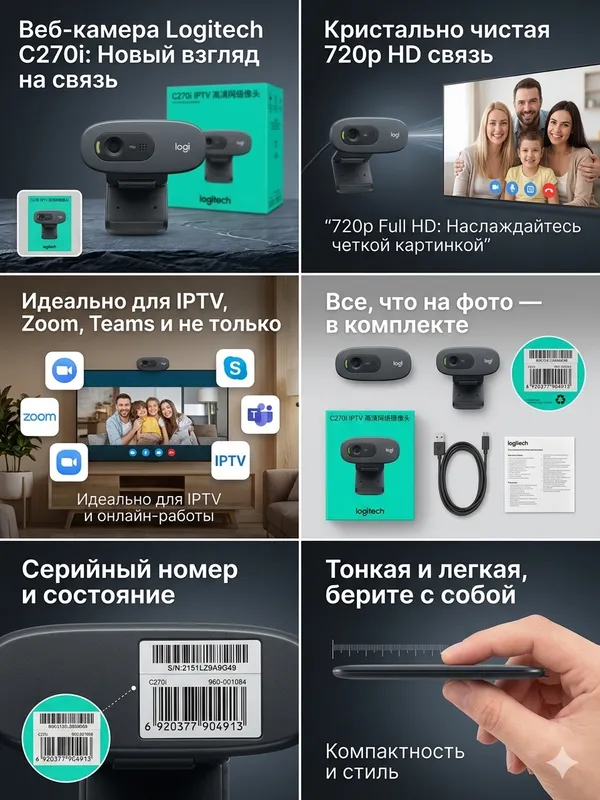 Logitech C270i IPTV veb-kamera, yangi, qadoqda 1 Logitech C270i IPTV veb-kamera, yangi, qadoqda 1