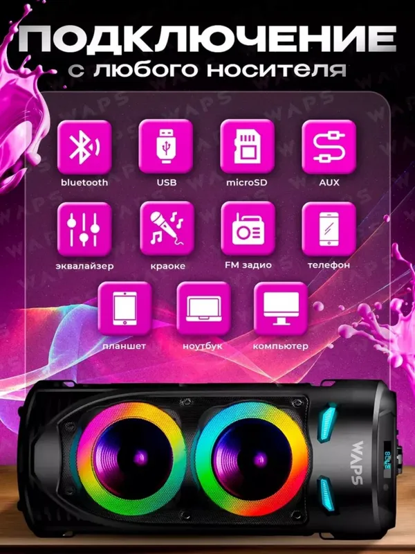 Портативная Bluetooth колонка ZQS4239 с микрофоном для караоке, RGB — фото 2