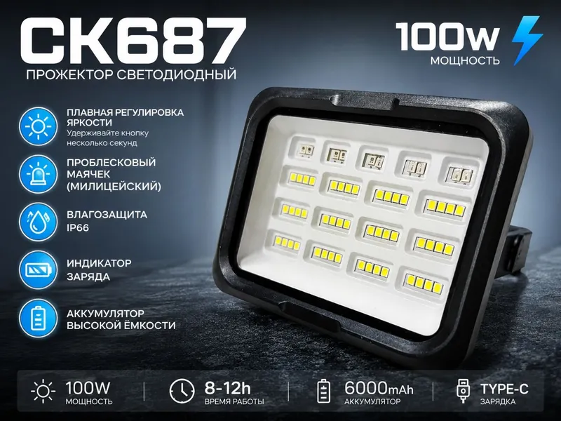 Прожекторы ручные, со встроенным аккумулятором и солнечной панелью 7