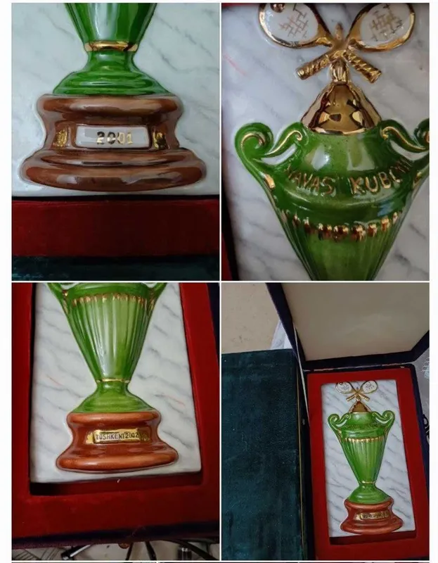 Кубок Хавас Ташкент-2001, 2002 Тенис Фарфор с позолотой. Велюр.коробка