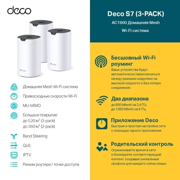Deko S7 3 Pack AC1900 Mesh-система Wi-Fi 5 8