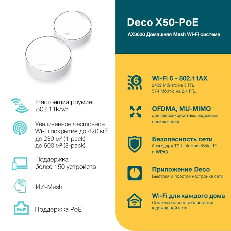 Tp-Link DECO X50 PoE 2-pack Wi‑Fi 6 Mesh tizimi 3