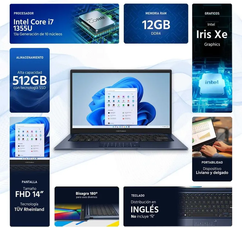 ASUS Vivobook 14" FHD Intel Core i7-1355U, 1.7GHz, 12GB RAM, 512GB SSD — фото 2