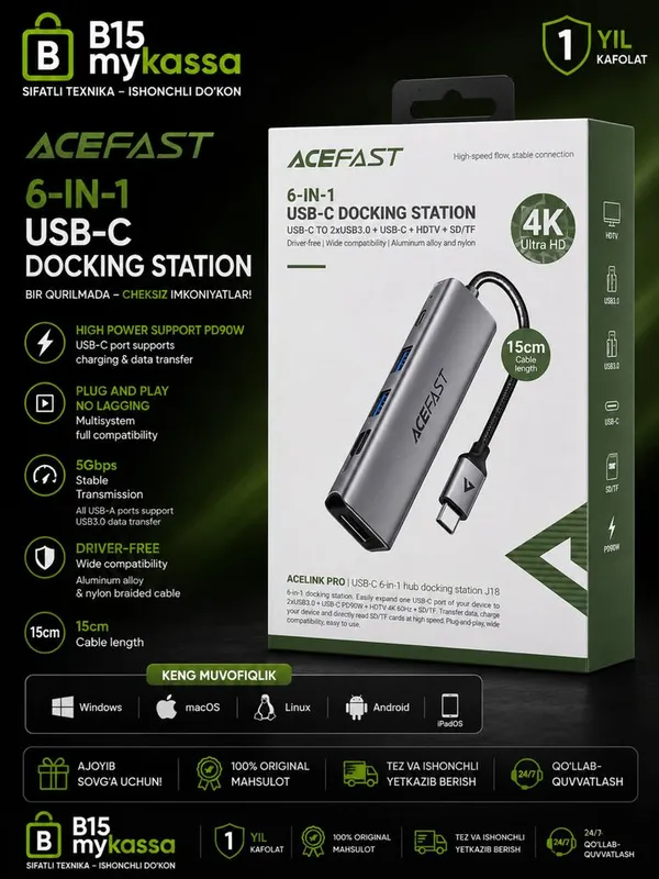 ACEFAST 6-IN-1 USB-C Docking Station • Dastavka • New ACEFAST 6-IN-1 USB-C Docking Station • Dastavka • New