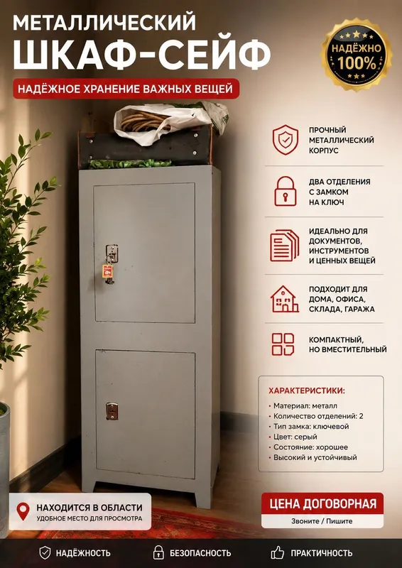 Сейф Шкаф металлический сейф 2-х ярусный