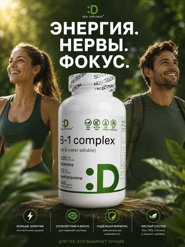 Бенфотиамин Витамин Б1 Vitamin B1 500mg Benfotiamine 240 капсул