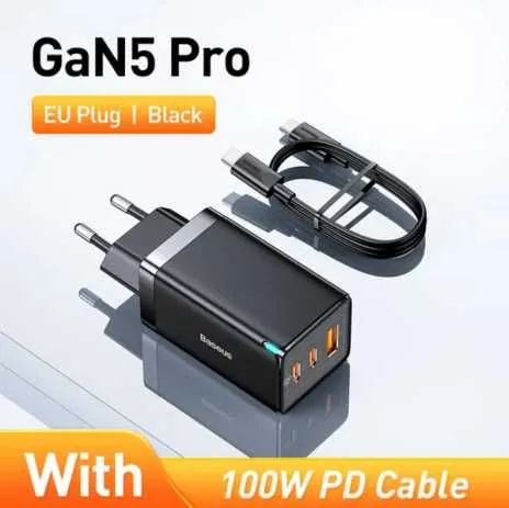 Новая запечатанная зарядка Baseus 65W gan5 Pro 3 в 1 с кабелем 100W
